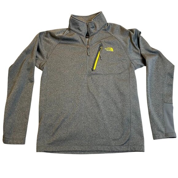 The North Face Men's Fleece Quarter Zip Medium Gray Pullover With Yellow Accents - Picture 1 of 11